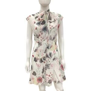 HH Haute Hippie Dress Women’s SZ XS Midi Floral Sheer Lightweight Buttons Scarf